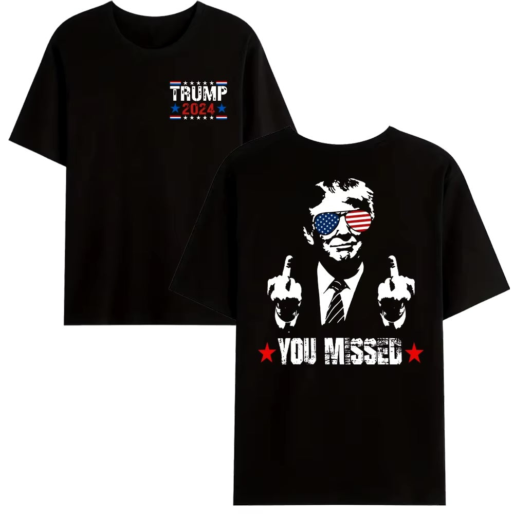 You Missed Trump 2024 US American Flag T-Shirt, Trump 2024 T-Shirt, Trump Shirt Trump You Missed Tshirt